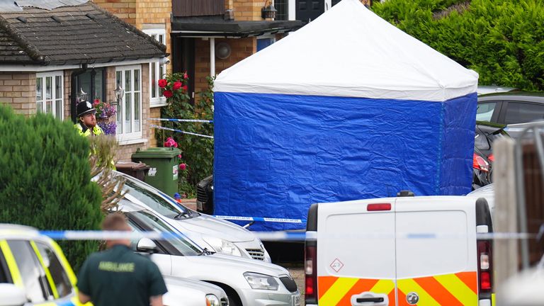 Police at the scene in Ashlyn Close, Bushey.
Pic: PA