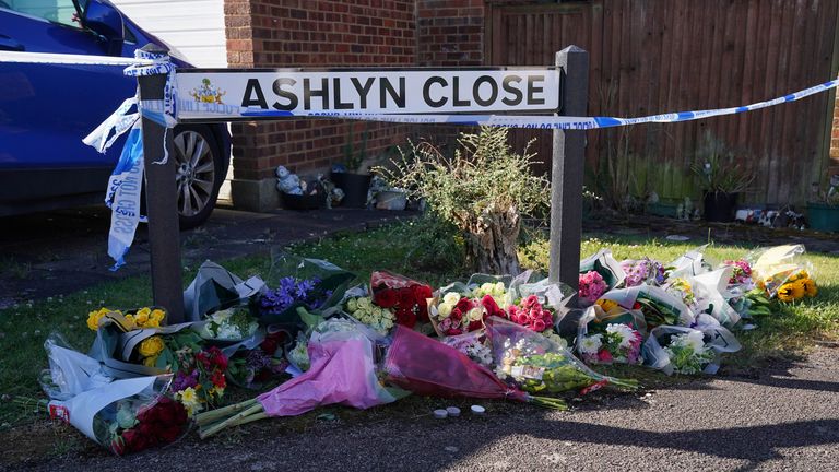 Tributes near to the scene in Ashlyn Close, Bushey 