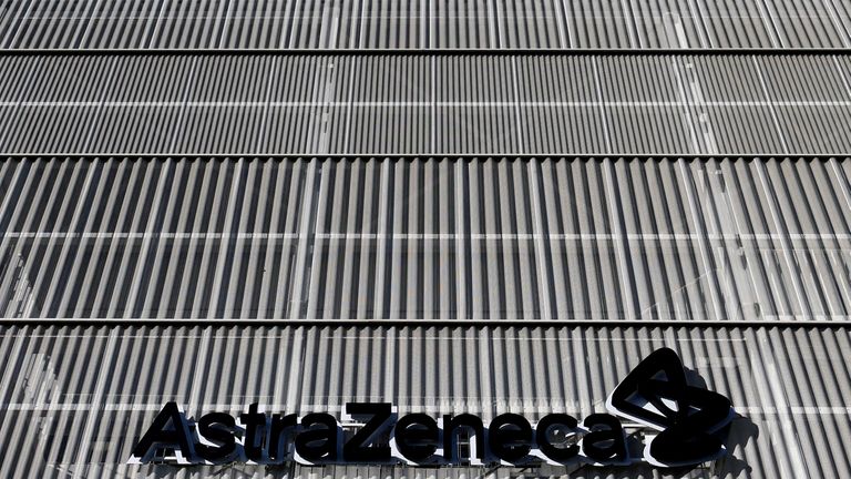 An AstraZeneca logo is pictured in Brussels. Pic: Reuters