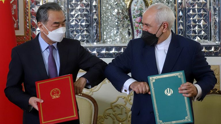 Signing of the 25-year cooperation agreement in Tehran between China and Iranian officials in 2021. Pic: Reuters