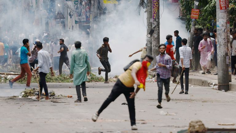 Protesters clash with the Border Guard paramilitary force. Pic: Reuters