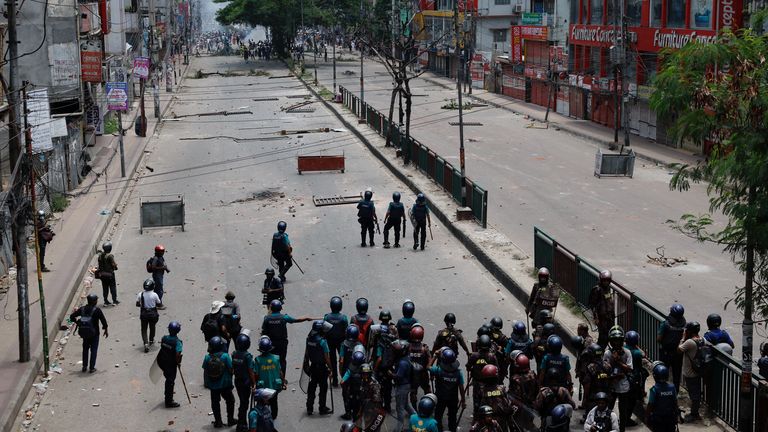 Police patrolling the streets of Dhaka. Pic: Reuters