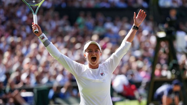 Barbora Krejcikova celebrates her victory. Pic: PA
