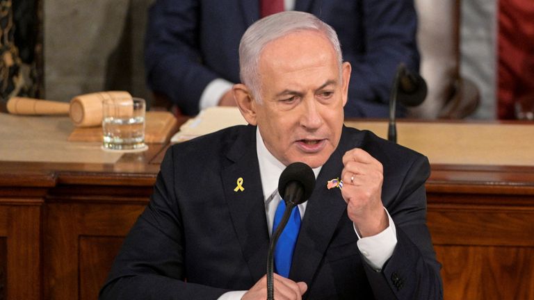 Israeli Prime Minister Benjamin Netanyahu addresses a joint meeting of Congress. Pic: Reuters