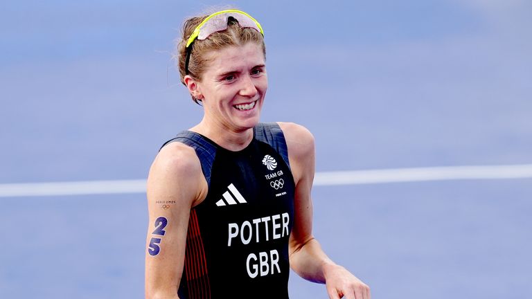 Great Britain's Beth Potter after finishing third, to claim a bronze medal, in the Women's Individual Triathlon.
Pic: PA