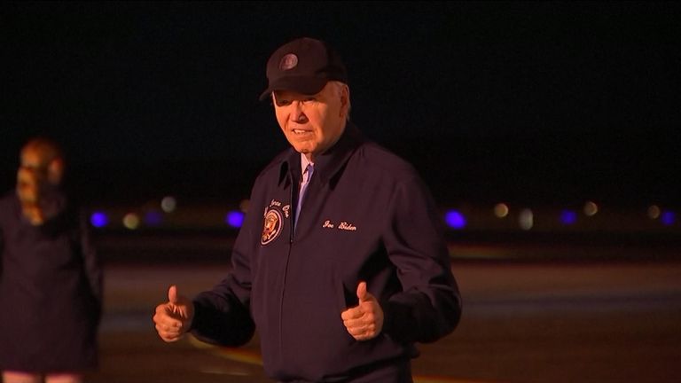 Joe Biden gives a thumbs up after arriving back in Delaware Pic: AP