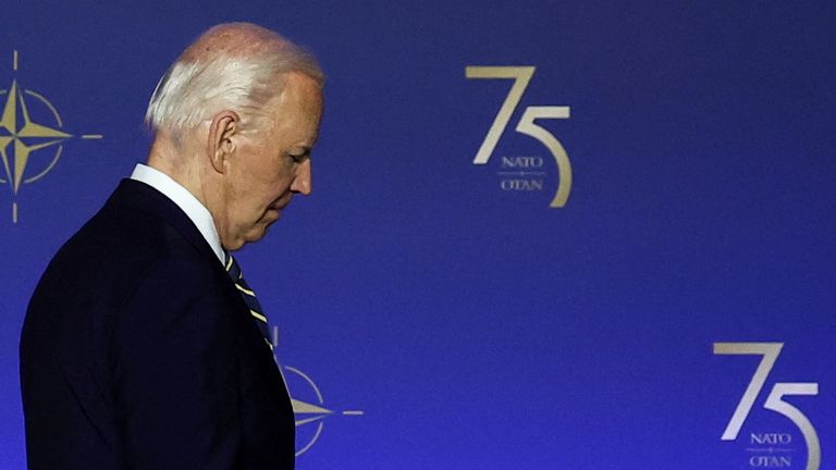 Biden at an event commemorating the 75th anniversary of NATO. Pic: Reuters