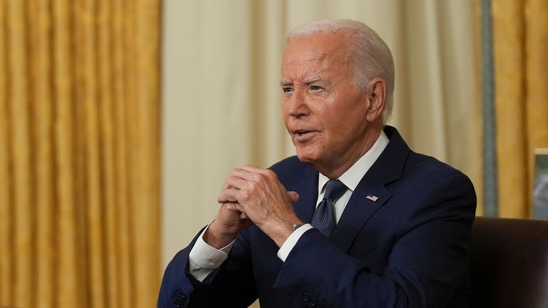 President Joe Biden addresses the nation from the Oval Office after the assassination attempt on Donald Trump. Pic: AP