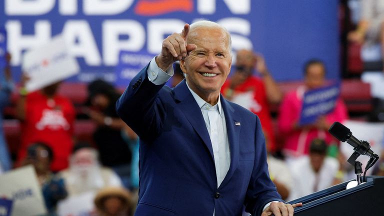 Joe Biden at a campaign stop in Michigan. Pic: Reuters