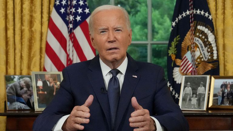 Mr Biden addressed the nation from the Oval Office Pic: Reuters