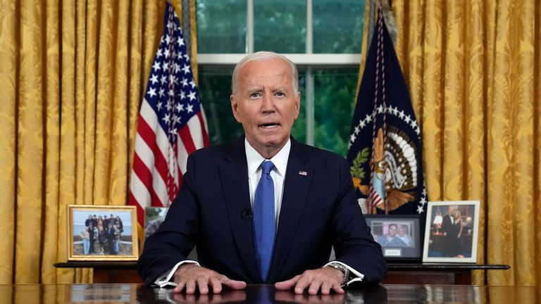 US President Joe Biden has addressed the nation from the Oval Office after ending his 2024 bid for re-election last weekend following mounting pressure over worries about his fitness for office