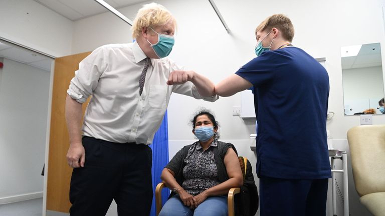 Prime Minister Boris Johnson on a visit to a hospital. Pic: PA