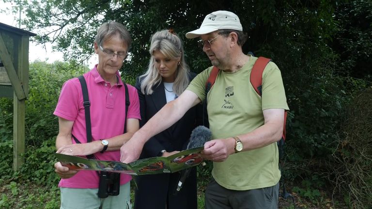 Rupert, Neil and Sky's reporter taking part in the butterfly count