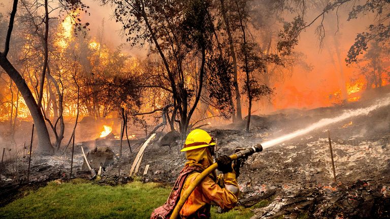 A firefighter battles the Park Fire. Pic: AP