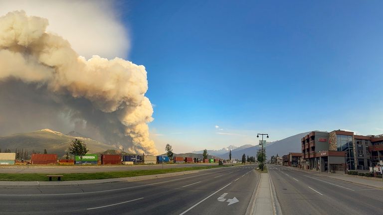 Smoke rises from a wildfire burning near Jasper, Alberta. Pic: AP