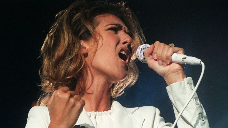 Celine Dion performs in Paris in 1996 - the same year she did the Olympics. Pic: AP