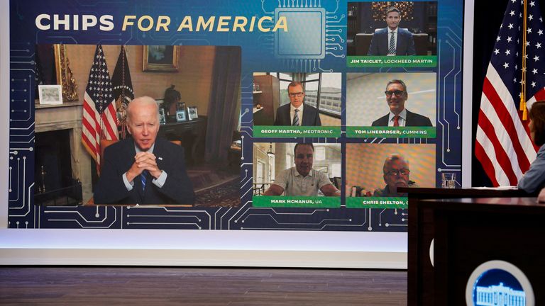 A virtual 'Chips for America' meeting with President Joe Biden in 2022. Pic: Reuters