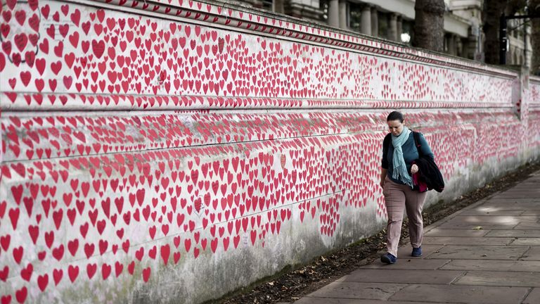 The National COVID Memorial Wall marking the victims of the pandemic. Pic: PA