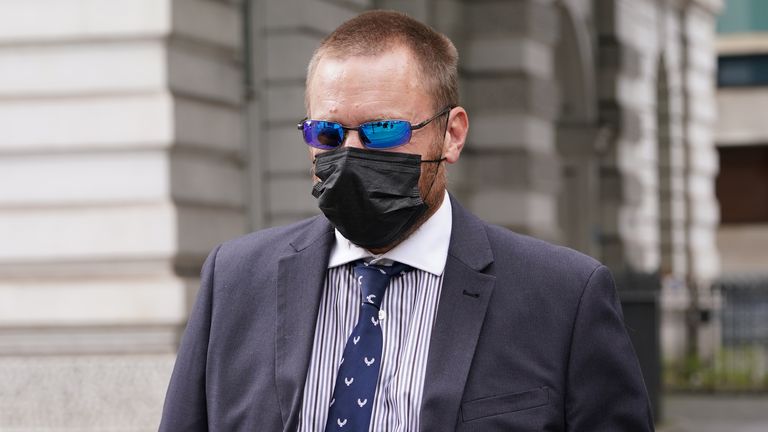 Metropolitan Police officer Craig Carter leaves Westminster Magistrates' Court in June. Pic: PA