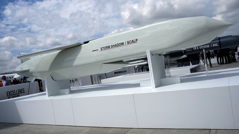 The Storm Shadow cruise missile is on display at the Paris Air Show in, June 2023 Pic: AP