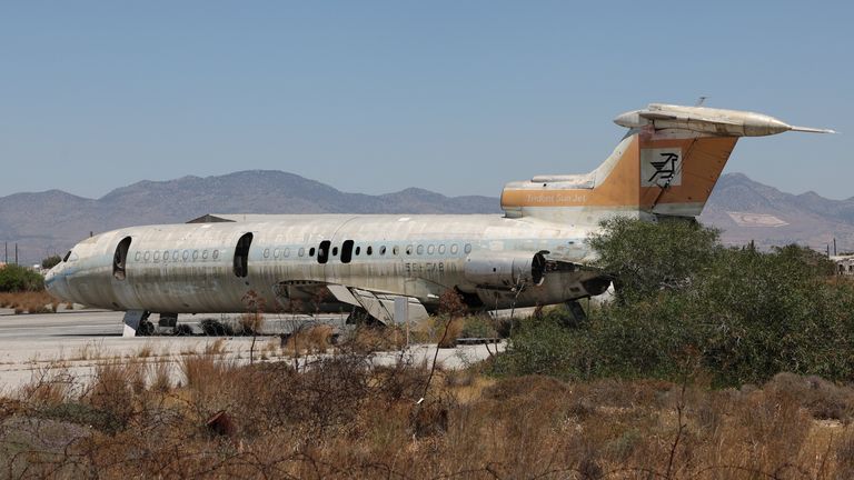 A Cyprus Airways passenger jet stands in the abandoned Nicosia International Airport inside the UN-controlled buffer zone in Nicosia, Cyprus June 3, 2024. REUTERS/Yiannis Kourtoglou
