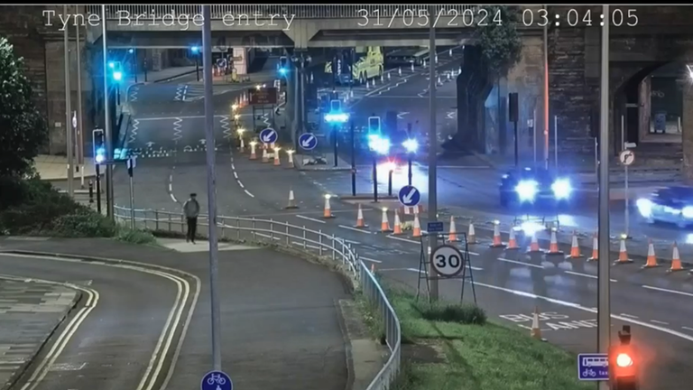 Anderson's car crosses Tyne Bridge (second right). Pic: Durham Constabulary