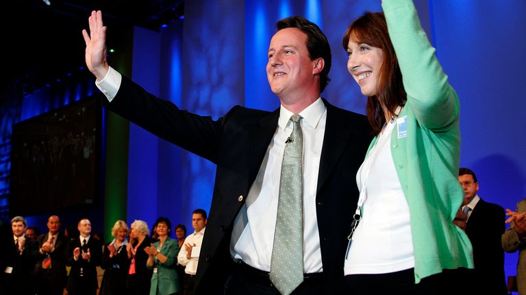 David Cameron and his wife Samantha in Blackpool in 2005 as he campaigned to become Conservative Party leader at that year's Tory conference. Pic: Reuters