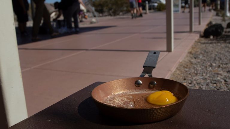 An egg frying at the Furnace Creek Visitors Center in Death Valley National Park. Pic: AP