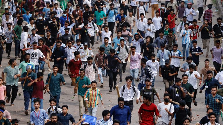 Bangladesh Chhatra League and anti-quota protesters engage in a clash in Dhaka.
Pic Reuters