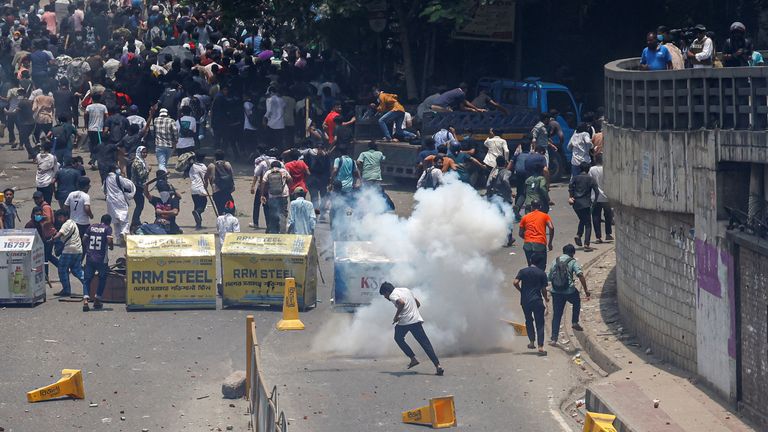 Police fire teargas during a clash between anti-quota supporters, police and Awami League supporters at the Rampura area in Dhaka.
Pic Reuters