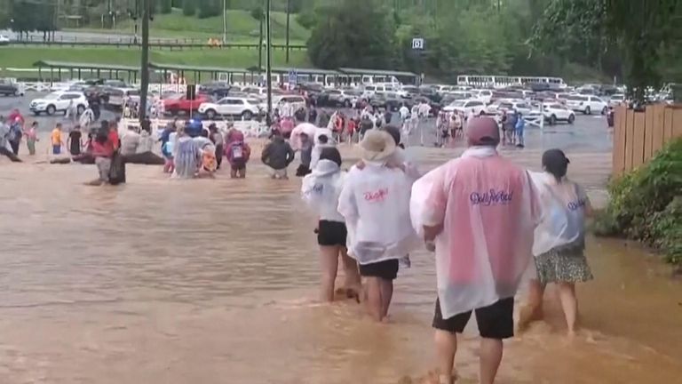 Strong thunderstorms brought flash flooding to Dolly Parton's Dollywood in  east Tennessee