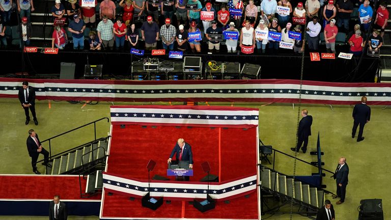 Republican presidential candidate former President Donald Trump speaks at a campaign rally, Saturday, July 20, 2024, in Grand Rapids, Mich. (AP Photo/Evan Vucci)