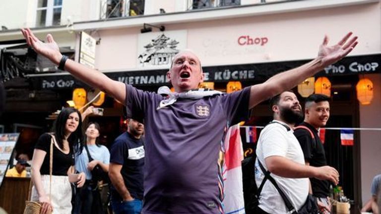 An England support in Dusseldorf as the Three Lions prepare for the semi-final. Pic: PA