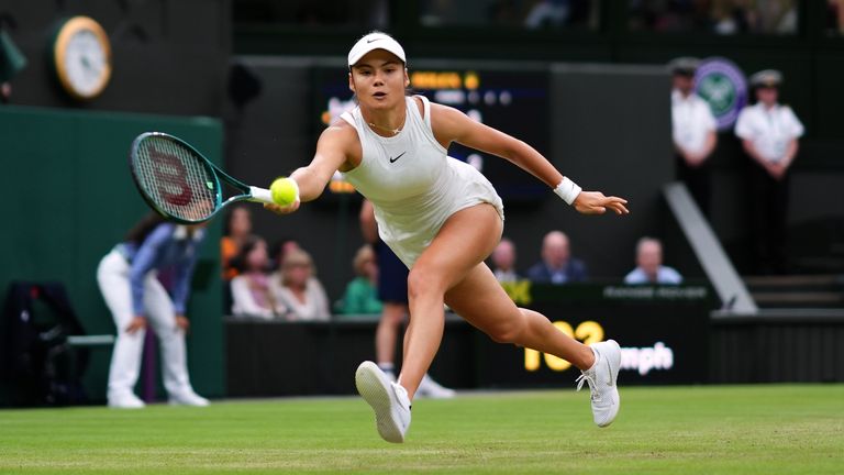 Emma Raducanu in action against Lulu Sun. Photo: PA