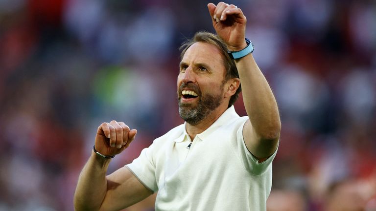 England v Switzerland - Dusseldorf Arena, Dusseldorf, Germany - July 6, 2024 England manager Gareth Southgate celebrates after the match Pic: Reuters