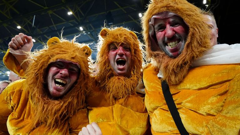 Three lions celebrating the Three Lions