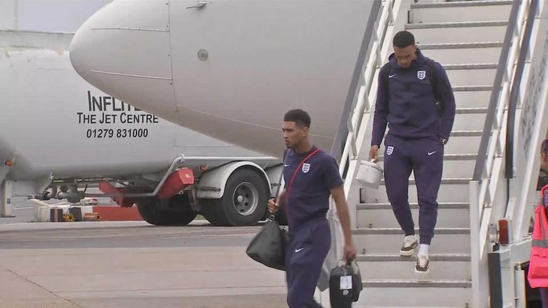Real Madrid's Jude Bellingham and Liverpool's Trent Alexander-Arnold were two of the last to leave the plane