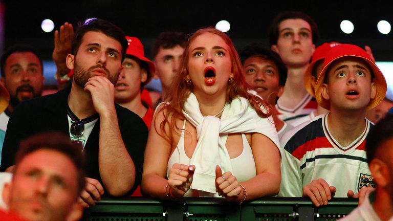 Fans watch the semi-final on a big screen at Wembley 