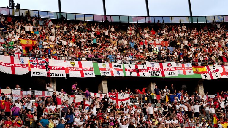 England fans in the stadium ahead of the UEFA Euro 2024 final match at Olympiastadion, Berlin. Picture date: Sunday July 14, 2024.