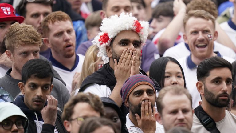 England fans at Millennium Square in Leeds. Pic: PA