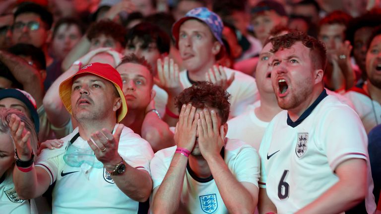 England fans react at BOXPark Wembley in London. Pic: PA