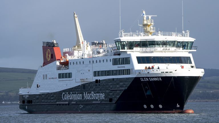 The Caledonian MacBrayne ferry MV Glen Sannox undergoes a sea trial, accompanied by tugs, on a short trip under her own propulsion from Ferguson Marine yard in Port Glasgow, Inverclyde. Picture date: Tuesday February 13, 2024.