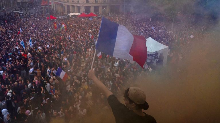 A protest on 3 July at Republique plaza. Pic: AP