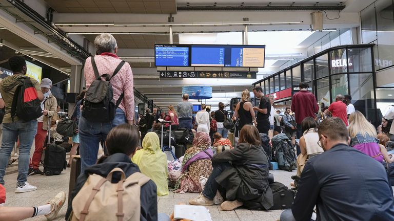 Gare de Montparnasse train station in Paris is crowded with passengers.
Pic: AP