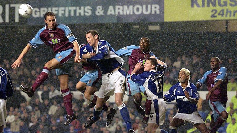 Pic: David Kendall/PA
 Gareth Southgate (left) leads the charge for a loose ball during their FA Premiership football match against Everton at Goodison Park. 2000