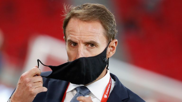 England's manager Gareth Southgate arrives for the World Cup 2022 group I qualifying soccer match between Hungary and England at the Ferenc Puskas stadium in Budapest, Hungary, Thursday, Sept. 2, 2021. (AP Photo/Laszlo Balogh)


