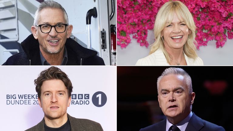 Gary Lineker, Zoe Ball, Huw Edwards and Greg James are all among the highest earners. Pics: PA