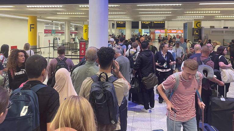 Passengers at Gatwick Airport as airlines continue to deal with the fallout from the global IT outage. Picture date: Saturday July 20, 2024. PA Photo. See PA story TECHNOLOGY Outage. Photo credit should read: Luke O'Reilly/PA Wire