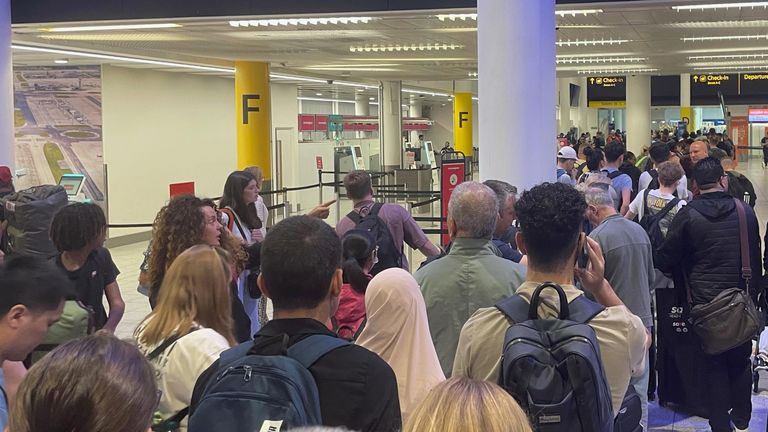 Passengers at Gatwick Airport faced lengthy queues on Saturday. Pic: PA