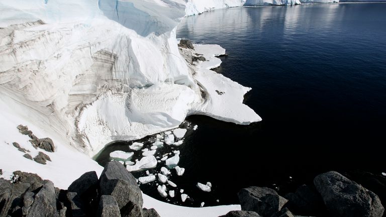 Melting ice shows through at a cliff face at Landsend, on the coast of Cape Denison in Antarctica December 12, 2009. Pic: Reuters